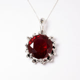 Created Ruby Pendant made in 925 Sterling Silver with Round Created Red Ruby in Prong setting, July Birthstone gift idea, symbolizes nobility, purity, and passion, ideal for everyday wear and perfect for birthday gifting and special occasions.