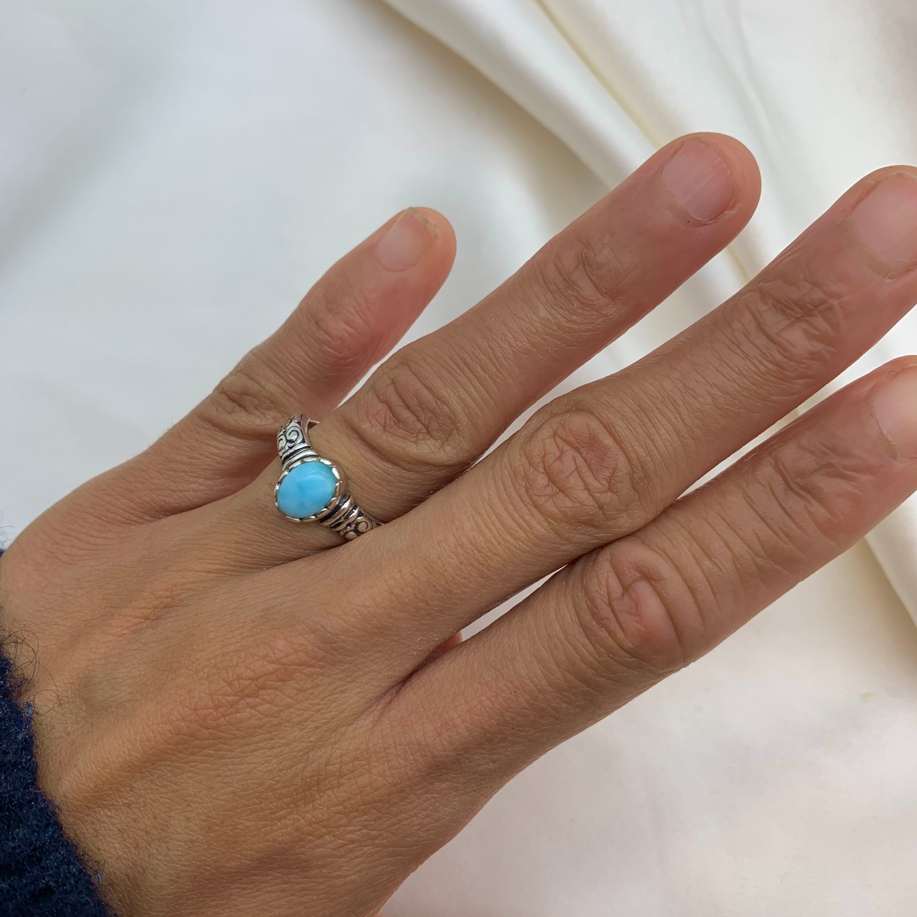 Larimar Ring, Natural Larimar, March Birthstone, Tribal Ring, March Ring, Blue Vintage Ring, Jewel of Atlantis, Solid Silver Ring, Larimar (629493368)