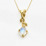 Natural Moonstone Pendant made in 18k Gold Vermeil with Oval Natural Rainbow Moonstone in Prong setting, June Birthstone gift idea, symbolizes hope, healing, and protection, ideal for everyday wear and perfect for birthday gifting and special occasions.
