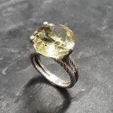 Lemon Quartz Ring - Large Yellow Ring - Triple Rope Band