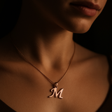 Letter M Pendant -  Alphabet letter Necklace - Rose Gold Letter Necklace