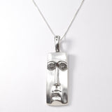 Long face necklace in sterling silver, artistic pendant ideal for maximalist style outfit, or as a personalized gift.