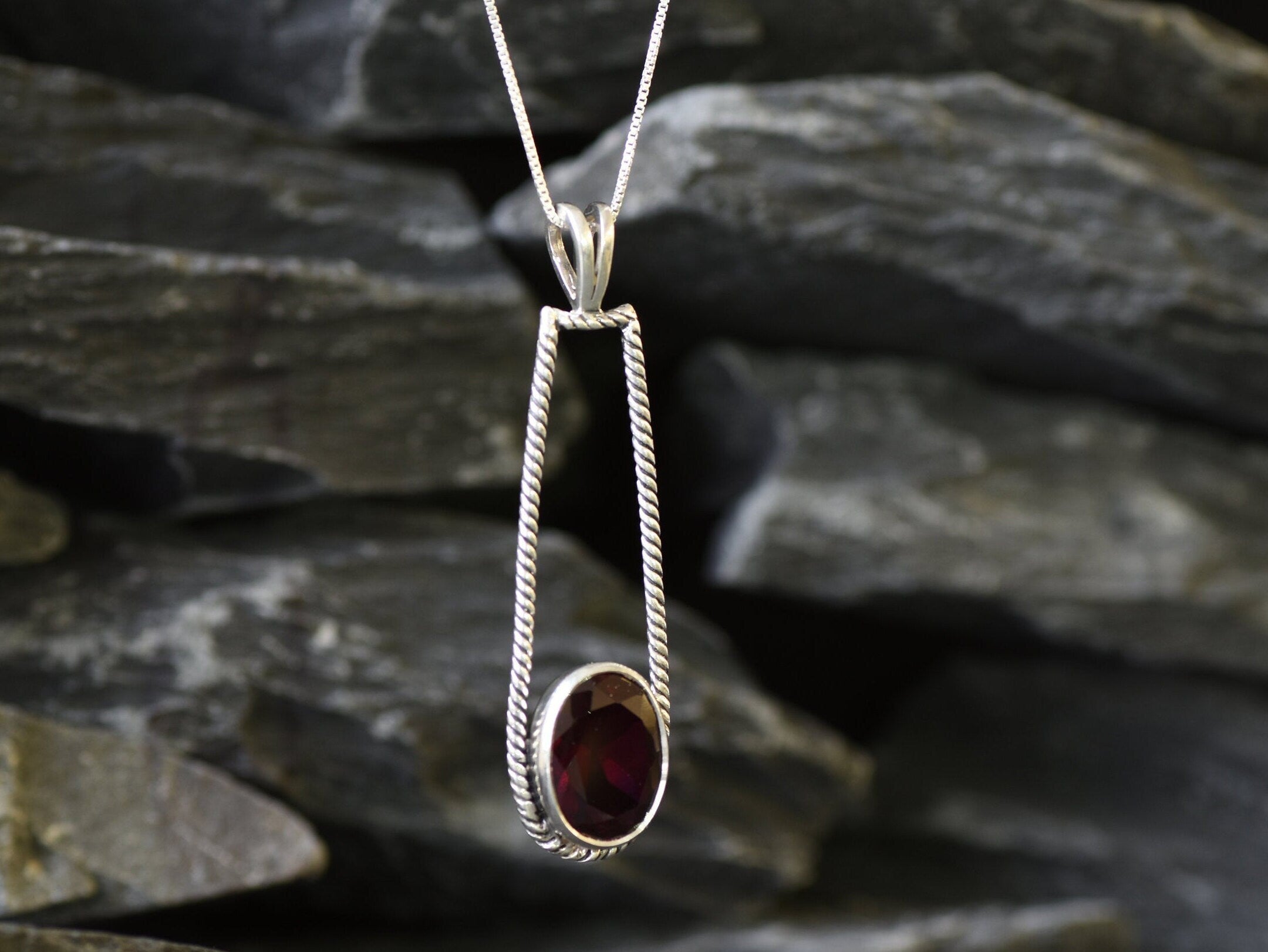 Stunning Created Ruby Pendant in 925 Sterling Silver, showcasing an Oval Ruby that symbolizes love and devotion, perfect gift choice.