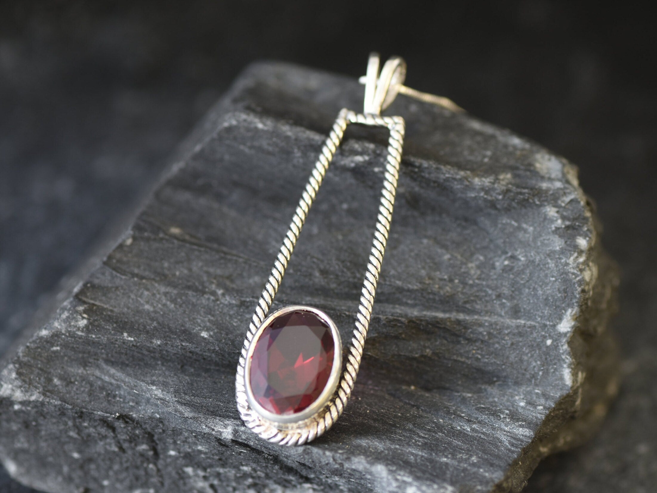 Elegant 925 Sterling Silver Ruby Pendant, featuring a vibrant Oval Created Red Ruby in a timeless bezel setting.