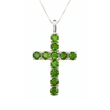 Green Cross Pendant - Chrome Diopside Necklace - Statement Cross Necklace