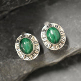 Genuine Malachite Earrings - Large Green Studs - Vintage African Earrings