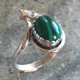 Malachite Ring - Green Oval Ring - Vintage Teardrop Ring