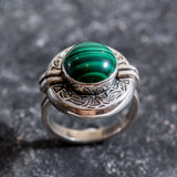 Malachite Ring - Large Egyptian Ring - Green Vintage Ring