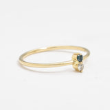 Solid 14k Yellow Gold Ring set with Certified Diamond, and Genuine Blue Diamond gemstones. April birthstone ring that symbolizes eternal love, purity, and inner strength. Dainty, luxurious, and minimalist solid gold ring with real diamonds, for clarity, and abundance. Ideal for special occasions, and regal glam.