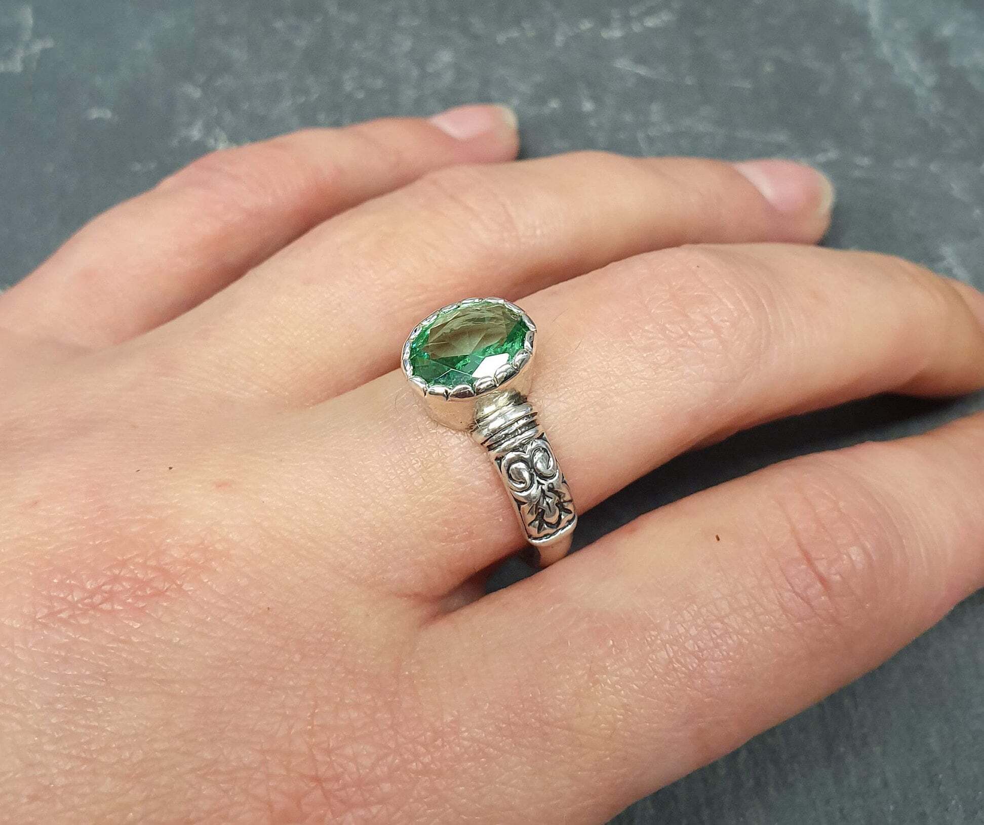Stunning sterling silver ring with a Created Mint Emerald, ideal for everyday wear and a thoughtful May birthday gift.