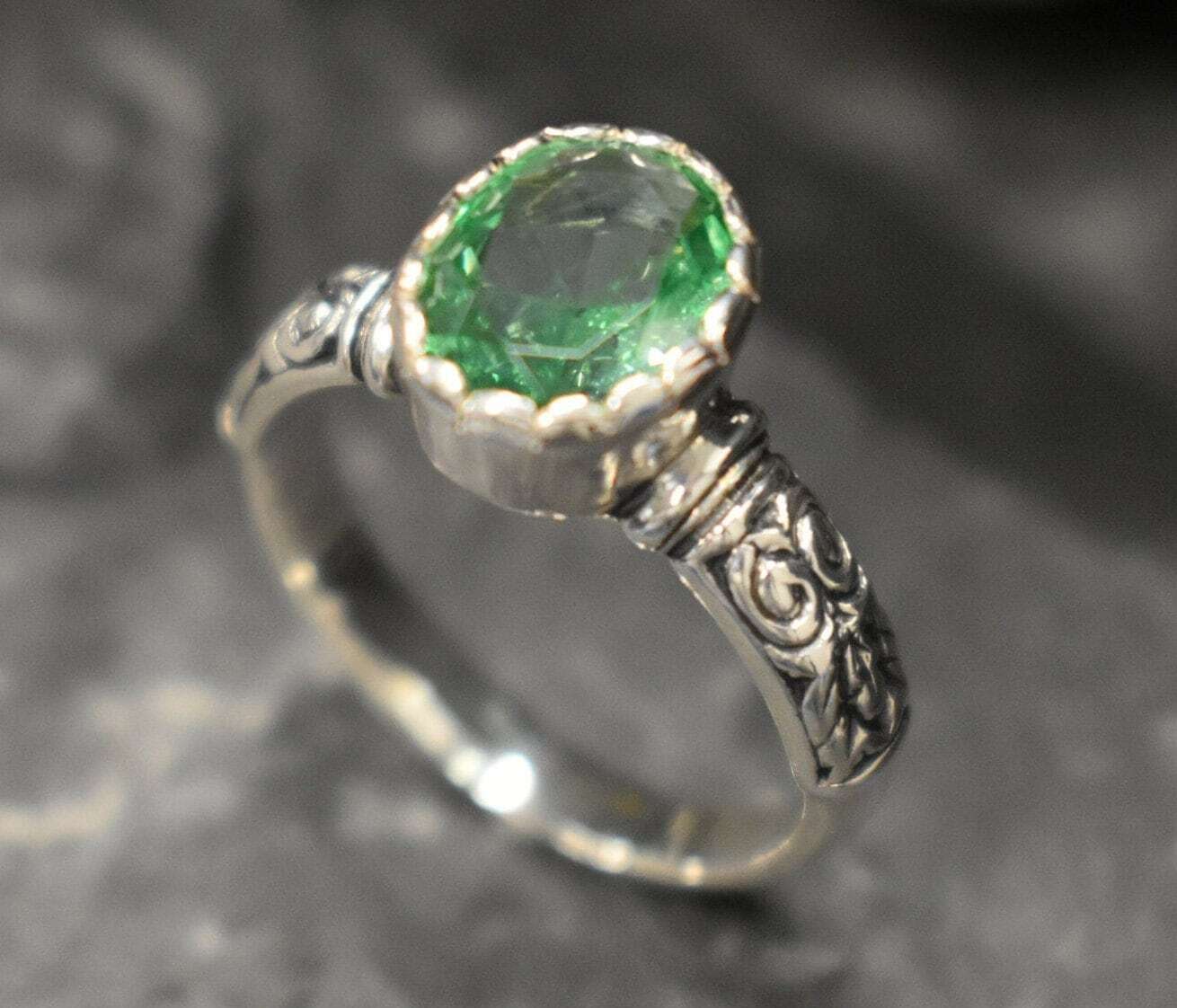 Elegant 925 Sterling Silver ring featuring a Created Mint Emerald, perfect for birthdays and special occasions.