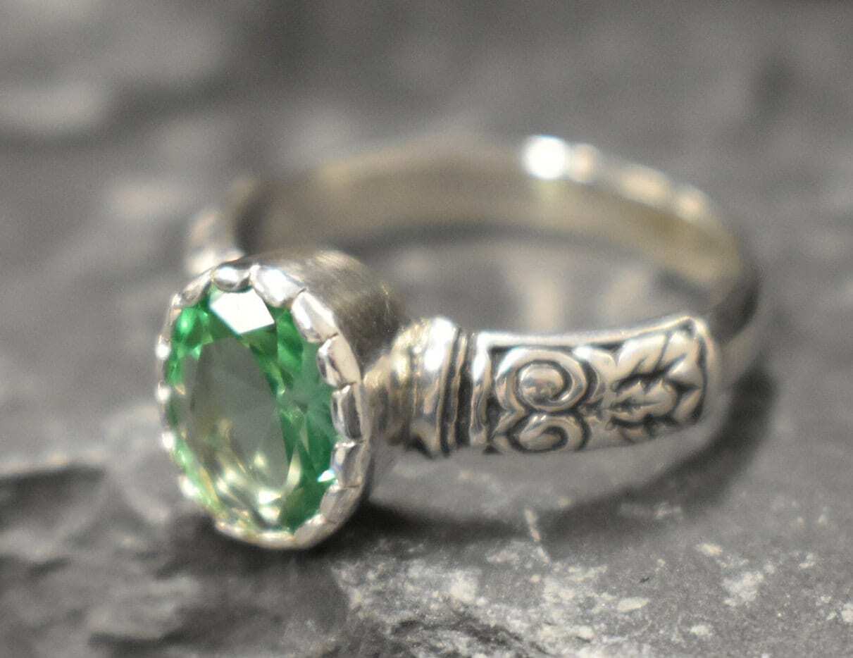 Created Emerald Ring made in 925 Sterling Silver with Created Mint Emerald in Solitaire setting, May Birthstone gift idea, symbolizes, ideal for everyday wear and perfect for birthday gifting and special occasions.