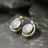 Moonstone Earrings - Natural Moonstone Earrings - Oval Rainbow Studs
