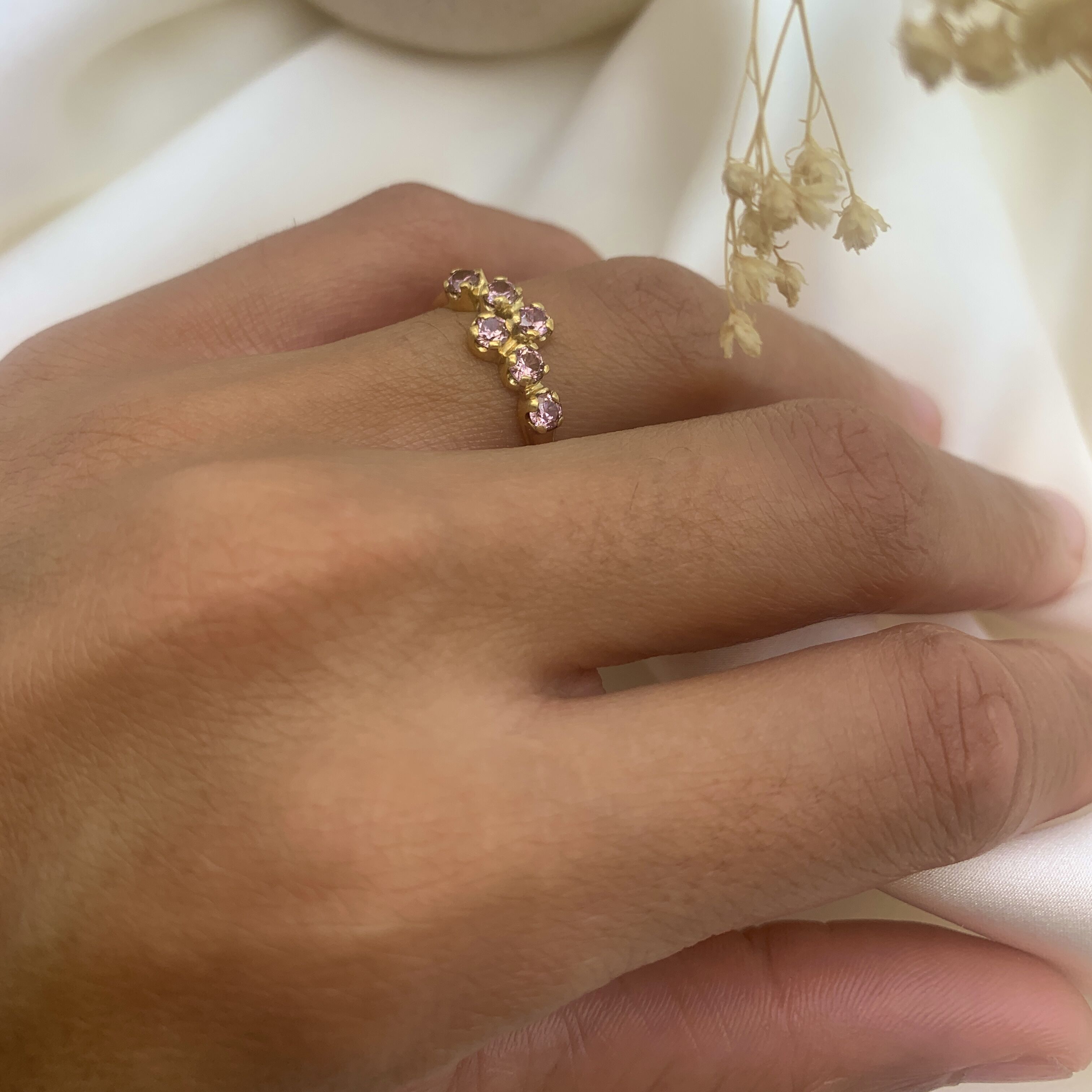 Gold Morganite Ring worn on finger