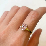 Elegant Morganite Gold Ring featuring a stunning pink oval stone set in 18k Gold Vermeil, perfect for special occasions.