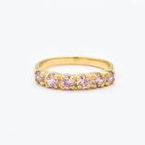 Morganite gold ring with 1 carat total diamond cut stones and polished gold band