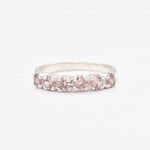 Morganite ring set in sterling silver band showcasing pink stones and fine craftsmanship