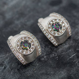 Mystic Topaz Earrings - Purple Dome Earrings - Wide Silver Huggies