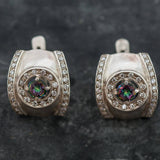 Mystic Topaz Earrings - Purple Dome Earrings - Wide Silver Huggies
