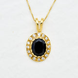 Natural black onyx pendant with CZ diamond halo in 18k gold vermeil vintage necklace setting