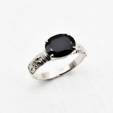 Natural Onyx Black Tribal Ring set in Solid 925 Sterling Silver, Unisex Silver Ring