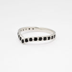 Black Natural Onyx Ring in a v-shaped band, crafted in Solid 925 Sterling Silver. Silver Chevron Band ideal as an everyday ring, perfect for wearing solo or ring stacking. 