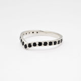 Black Natural Onyx Ring in a v-shaped band, crafted in Solid 925 Sterling Silver. Silver Chevron Band ideal as an everyday ring, perfect for wearing solo or ring stacking. 