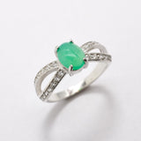 Natural Chrysoprase Vintage Ring with small diamonds, set in Solid 925 Sterling Silver, ideal for engagement ring