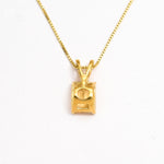 18k Yellow gold plated necklace with Citrine November birthstone in emerald cut and prong setting. Natural Gemstone Necklace ideal for special occasions and personalized gift. Citrine boosts positivity and prosperity. For joy, abundance, confidence