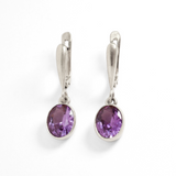 Gold Amethyst Earrings - Dangling Purple Earrings - Oval Bezel Earrings