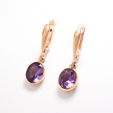 Gold Amethyst Earrings - Dangling Purple Earrings - Oval Bezel Earrings