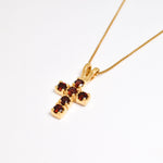 Natural Garnet Cross Pendant, Gold Garnet Necklace, Small Cross Necklace