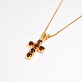 Natural Garnet Cross Pendant, Gold Garnet Necklace, Small Cross Necklace