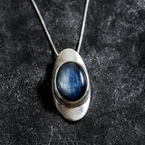Natural Kyanite Necklace - Blue Statement Necklace - Oval Vintage Pendant