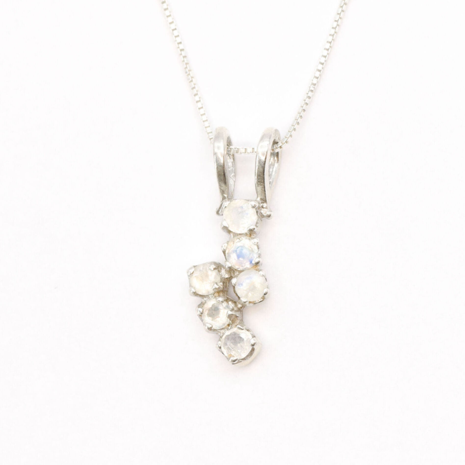 Natural Rainbow Moonstone Necklace set in Solid 925 Sterling Silver, in round cut, and prong setting. June birthstone necklace that is believed to enhance intuition and emotional insight. Dainty Bypass Pendant ideal gift for her, and perfect for casual wears
