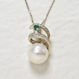 2504-P-nWHP: Sterling Silver 925 Natural White Pearl Natural Emerald