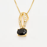 Black Onyx Necklace - Black Oval Pendant - Sparkly Vintage Pendant
