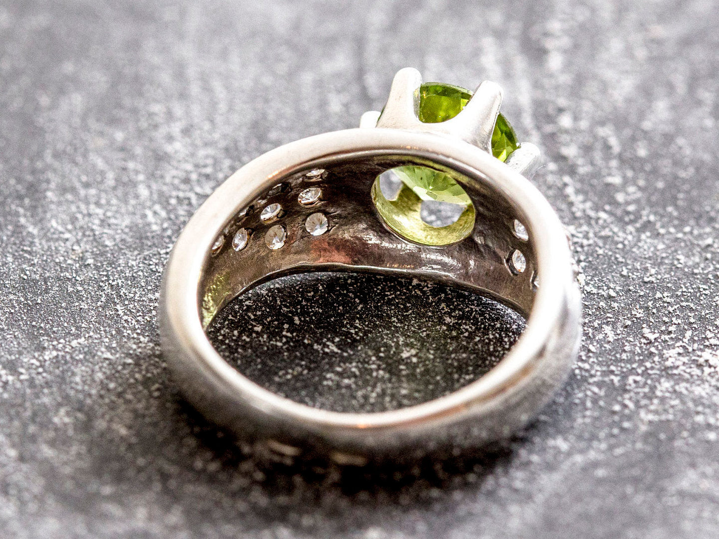 Natural Peridot dress ring with vivid green gemstone, perfect for spring weddings or romantic dinners.