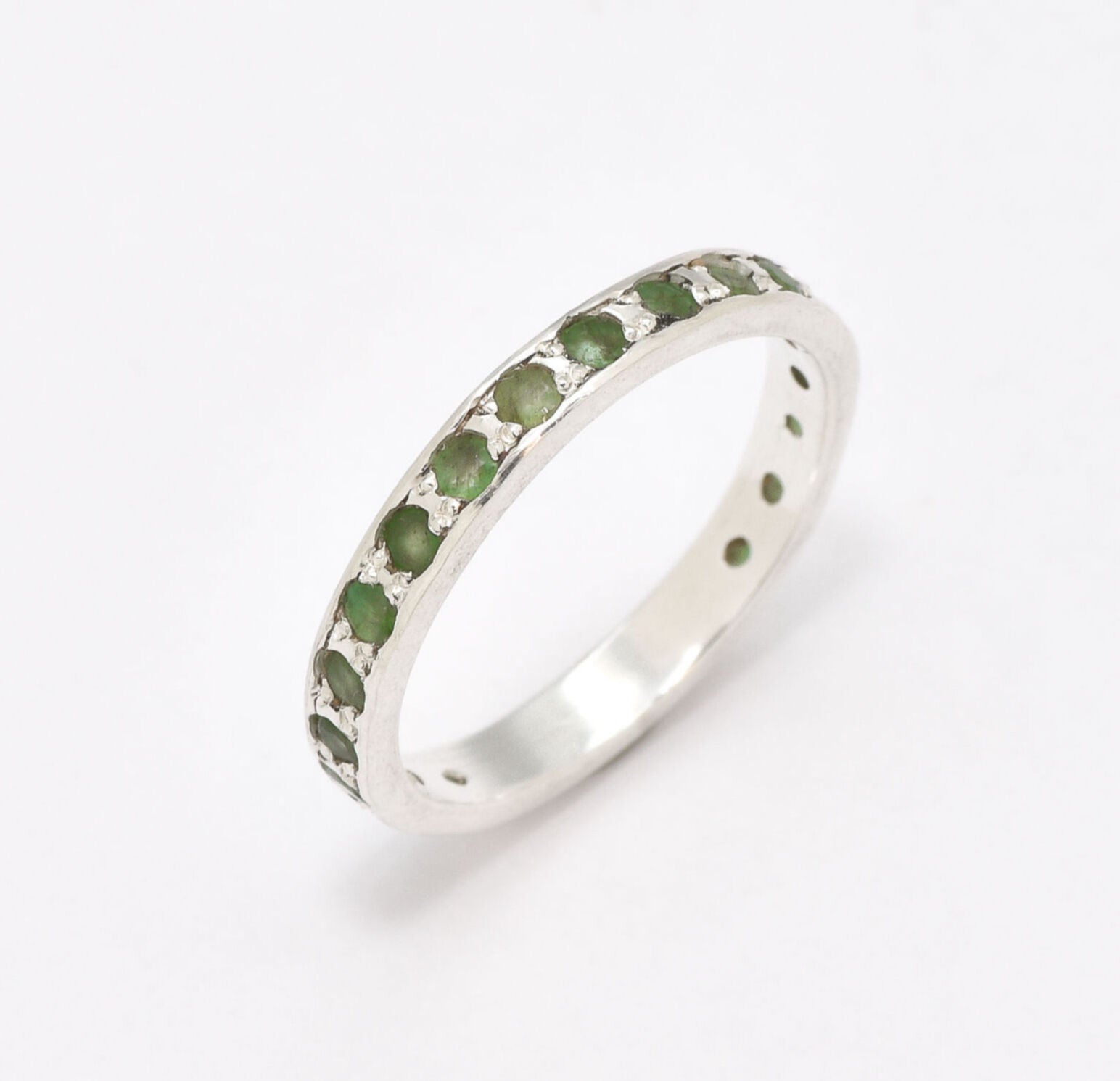 Natural Emerald Ring made in 925 Sterling Silver with Round Natural Green Emerald in Channel-Set setting, May Birthstone gift idea, symbolizes growth, harmony, and deep emotional healing, ideal for everyday wear and perfect for birthday gifting and special occasions.