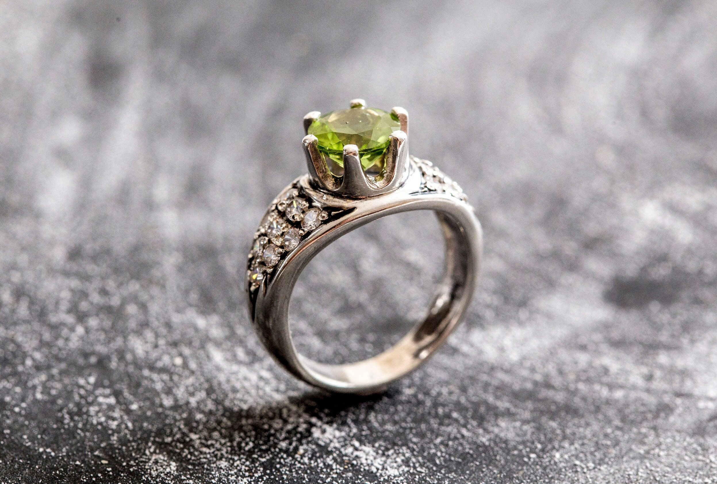 Natural Peridot luxury ring with brilliant CZ halo, ideal as a thoughtful gift for special celebrations.