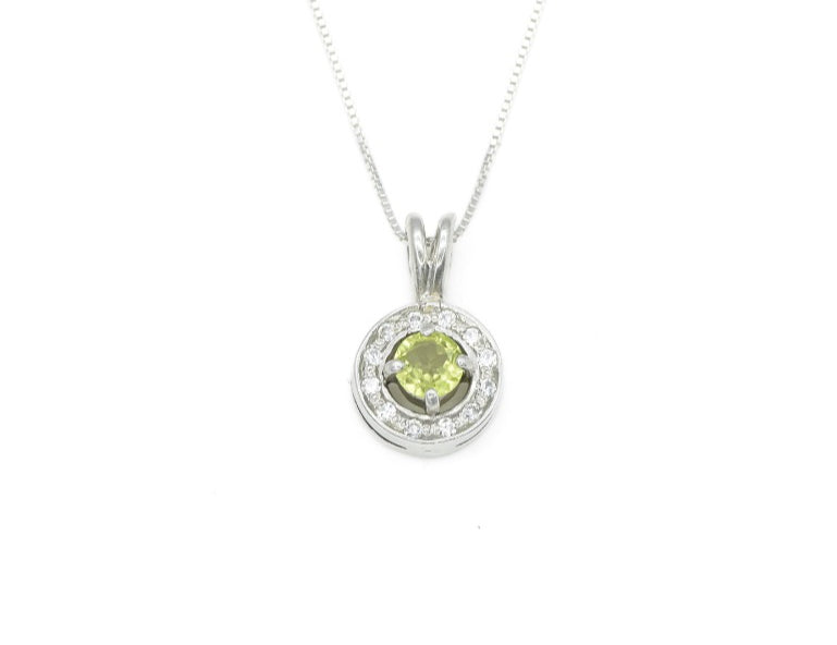 Natural Peridot pendant necklace with CZ Diamonds, styled for timeless elegance, offers healing energy and makes a stunning August birthstone gift.