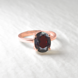Gold Garnet Ring - Red Engagement Ring - Vintage Solitaire Ring