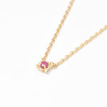 Genuine Ruby Necklace set in Solid 14k Yellow Gold, in a round cut, and prong setting. July birthstone pendant symbolizing passion, protection, and vitality. Round solitaire ruby necklace perfect gift idea for her, for special occasions, and an ideal anniversary or birthday gift.