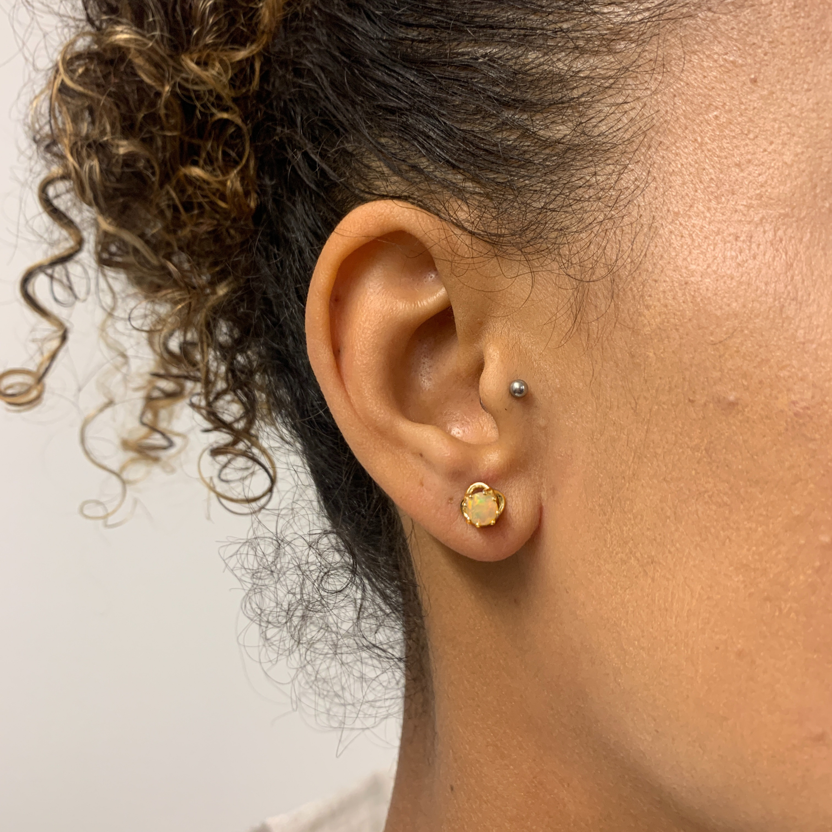 Real Gold Opal Earrings - Certified Gold Fire Opal Earrings - Solid 18k White Gold Opal Studs