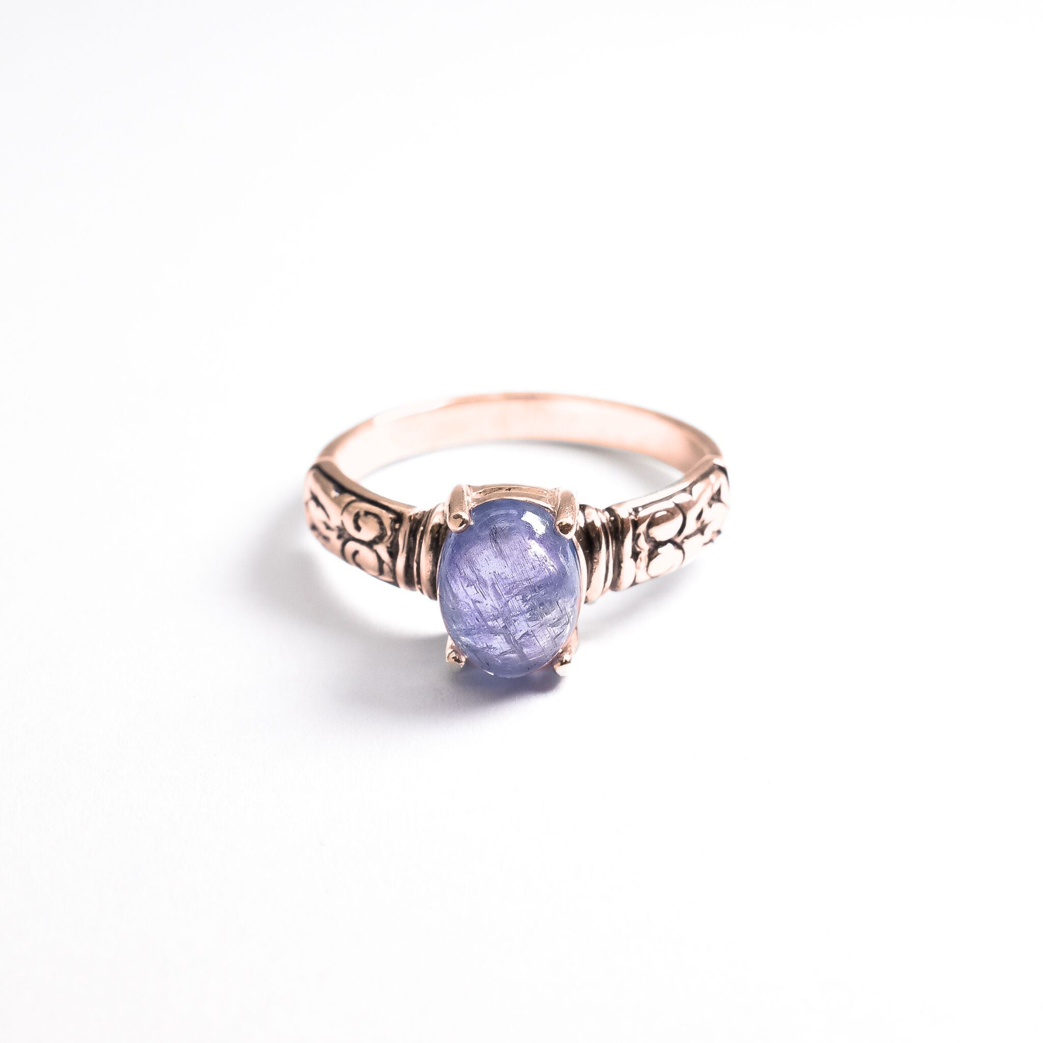 Rose Gold Tribal Ring, Natural Tanzanite Ring, Vintage Purple Ring Front View