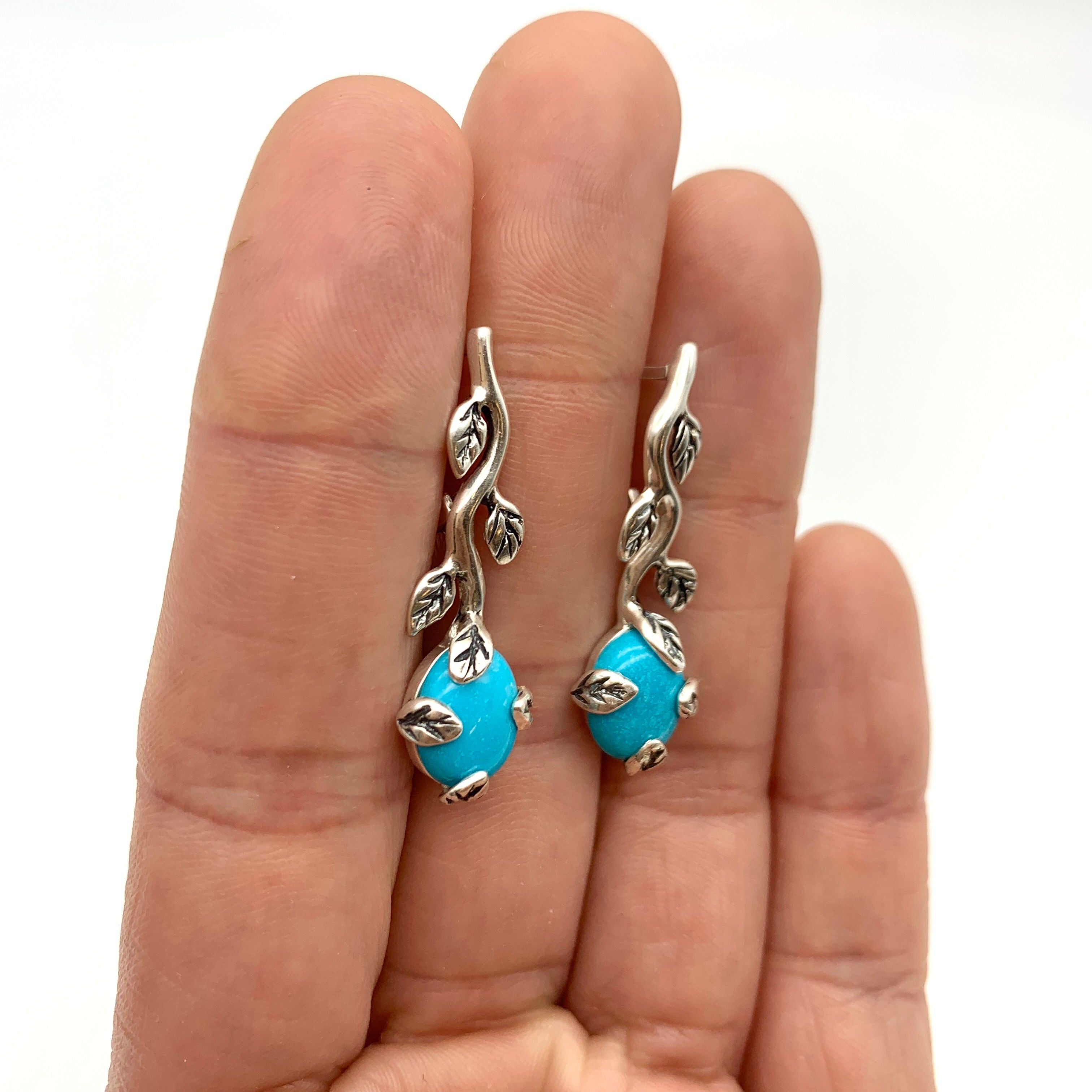Closer shot of Giftable Turquoise Leaf Earrings