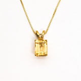 Yellow gold plated necklace with Natural Citrine November birthstone in emerald cut and prong setting. Yellow Gemstone Necklace ideal for special occasions and personalized gift. Citrine boosts positivity and prosperity. For joy, abundance, confidence