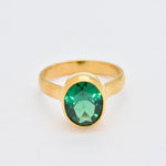 Elegant 18k Gold Vermeil Emerald Ring featuring an Oval Created Green Emerald, perfect for birthdays and special occasions.