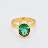 Elegant 18k Gold Vermeil Emerald Ring featuring an Oval Created Green Emerald, perfect for birthdays and special occasions.