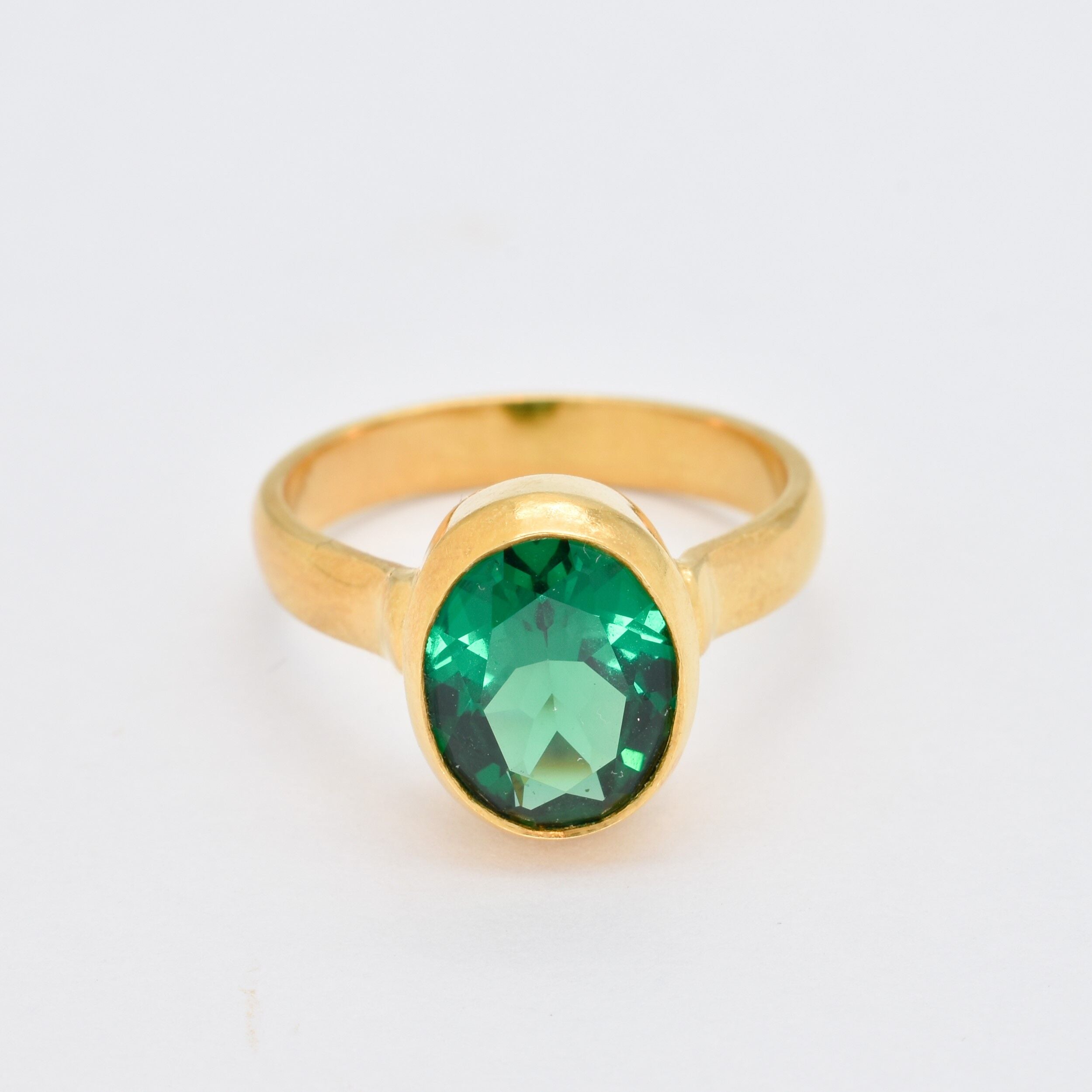 Elegant 18k Gold Vermeil Emerald Ring featuring an Oval Created Green Emerald, perfect for birthdays and special occasions.